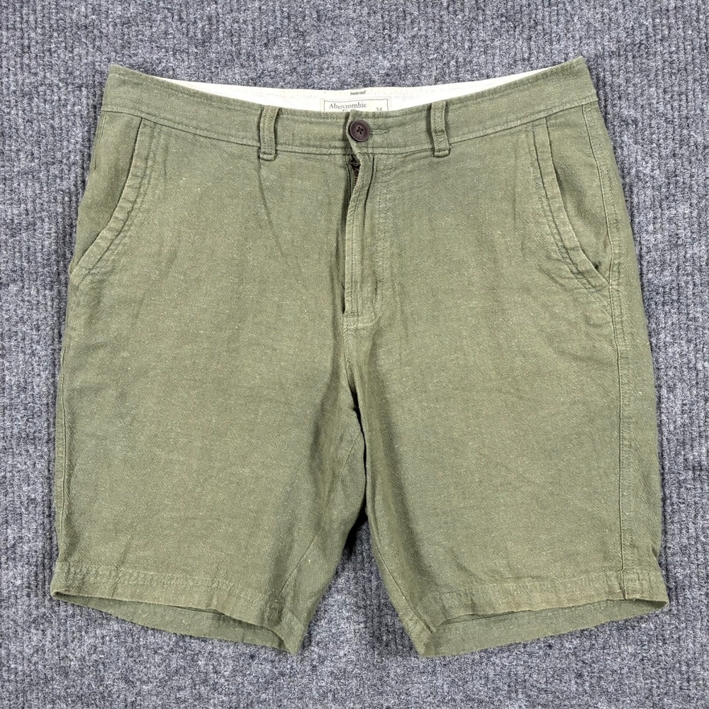 Vintage Abercrombie & Fitch Mens Size 34 Green Linen Blend Shorts Chino Y2K A&F